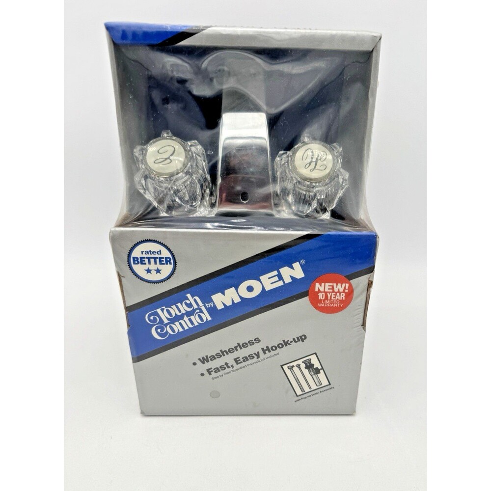 Vintage NOS Moen Touch Control 84421 Two Handle Lavatory Faucet Pop-Up Drain